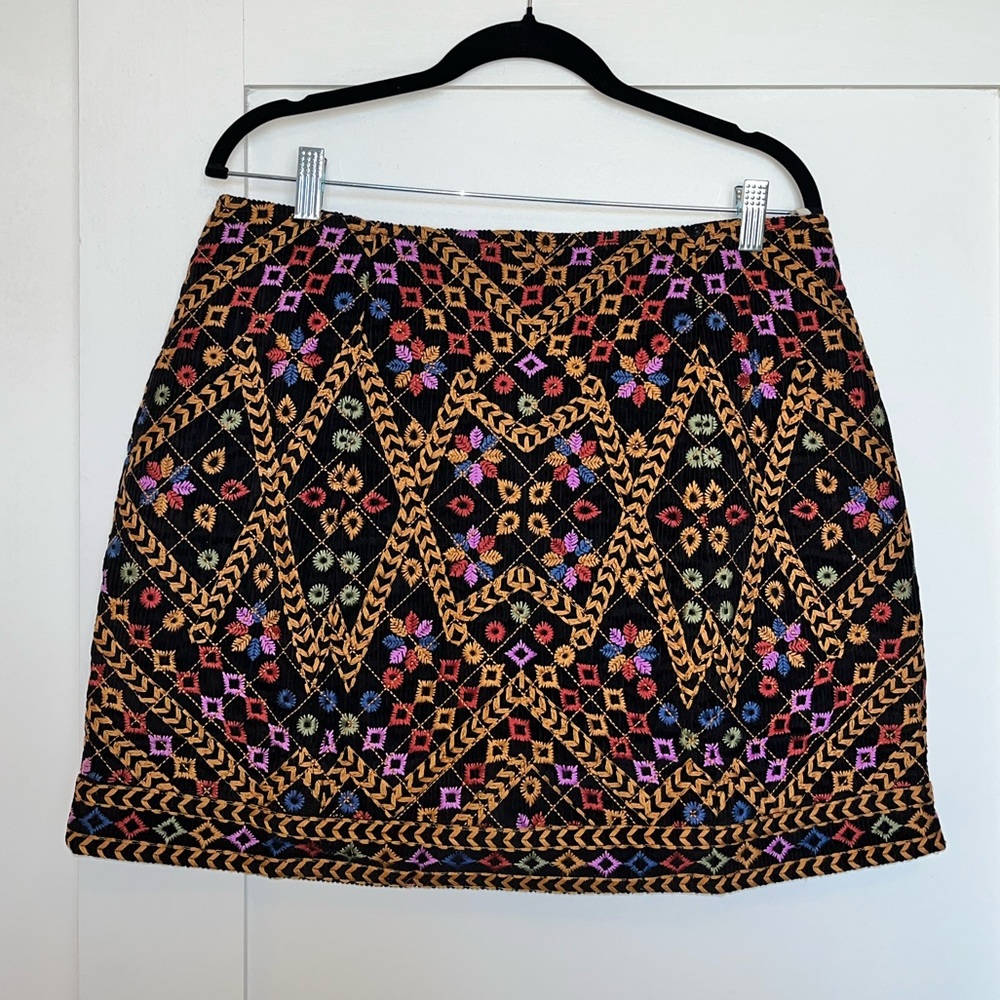 FARM Rio Embroidered Corduroy Mini Skirt, size large